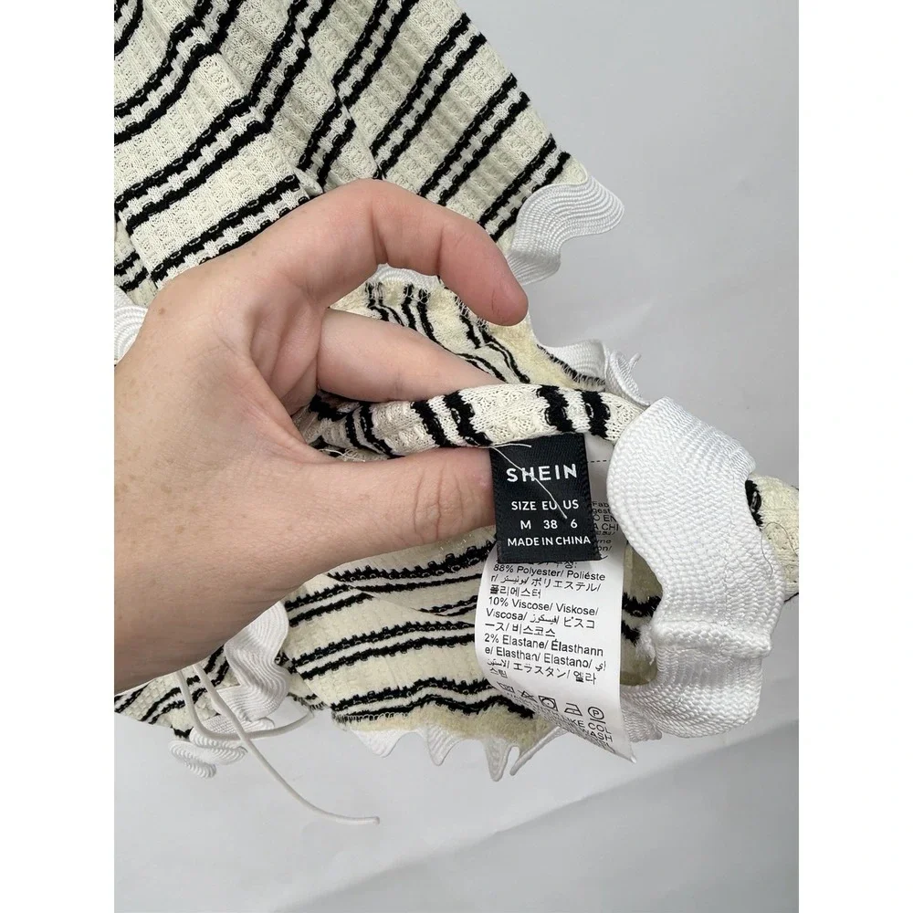 Beach Crochet Tie Front Cropped Coastal Swim Cover Top Women M Striped Resort